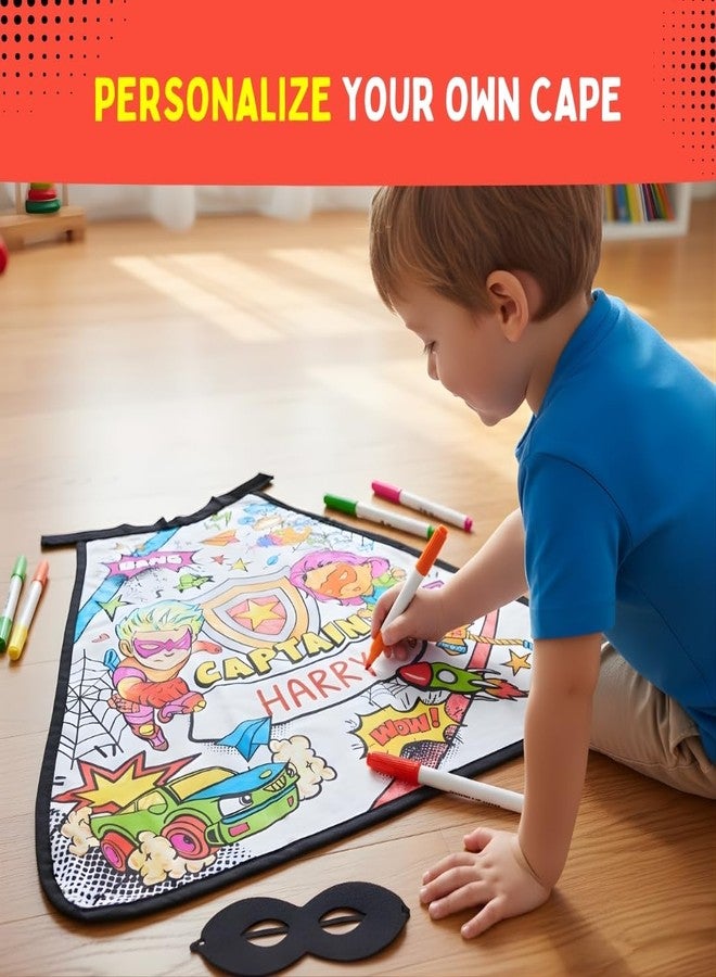 PepPlay My Superhero Cape Coloring Kit, 6 Smudge-Free Washable Markers & Eye Mask, Reusable, Mess Free DIY Activity, for Boys 4+, Birthday Gift for Boys and Girls Ages 4 5 6 7 8, Pretend Play, Cotton - Image 4